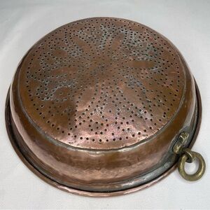 Copper Strainer Sifter Brass Handle Colander Country Kitchen Farmhouse Vintage